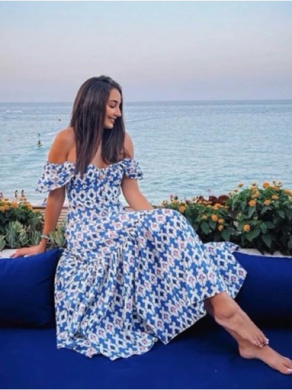 Graphic 100% Cotton Blue & Pink Patterned Puff-Sleeve Maxi Dress | Zara - Picture 4 of 15